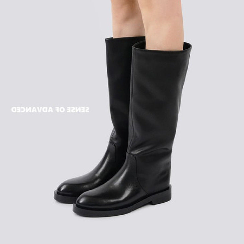 "Traitor" Knee-High Combat Boots - Black Leather Finish