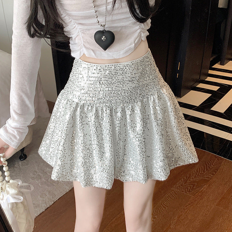 "Traitor" MV Vibe Sequin Skirt - Cream Coquette Mini