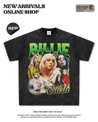 Same Style as Stars Billie Printed Short Sleeve T Trendy Heavyweight Crew Neck Hooded Sweatshirt