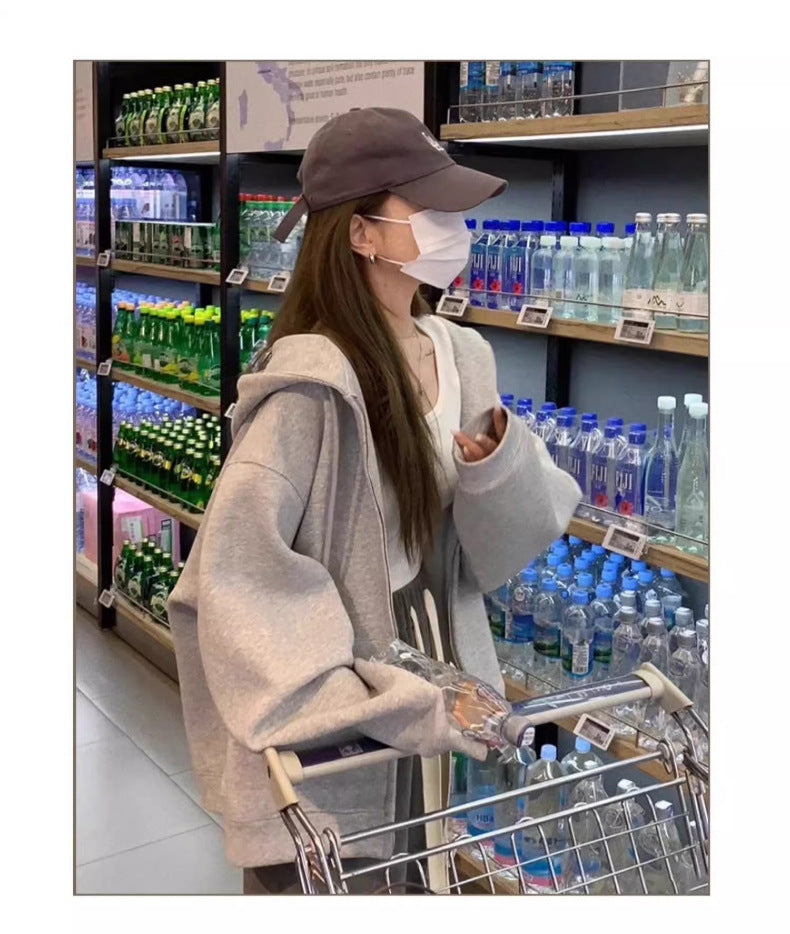 Early Autumn Women's Sweatshirt Jacket2025Spring and Autumn New Style Hooded Loose Casual Cardigan Thin Sports Fleece Top