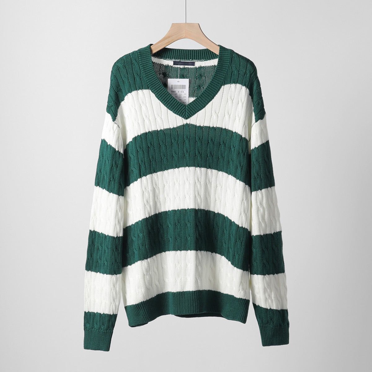 "Library Crush" Oversized Cable Knit - Preppy Striped Pullover