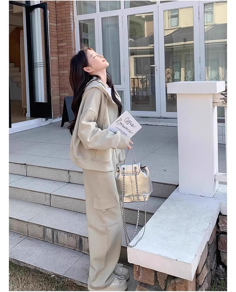 High-End Casual Sports Suit for Women, Autumn and Winter, Petite Workwear Style, Sweatshirt and Sweatpants Two-Piece Set, Early Autumn Complete Set