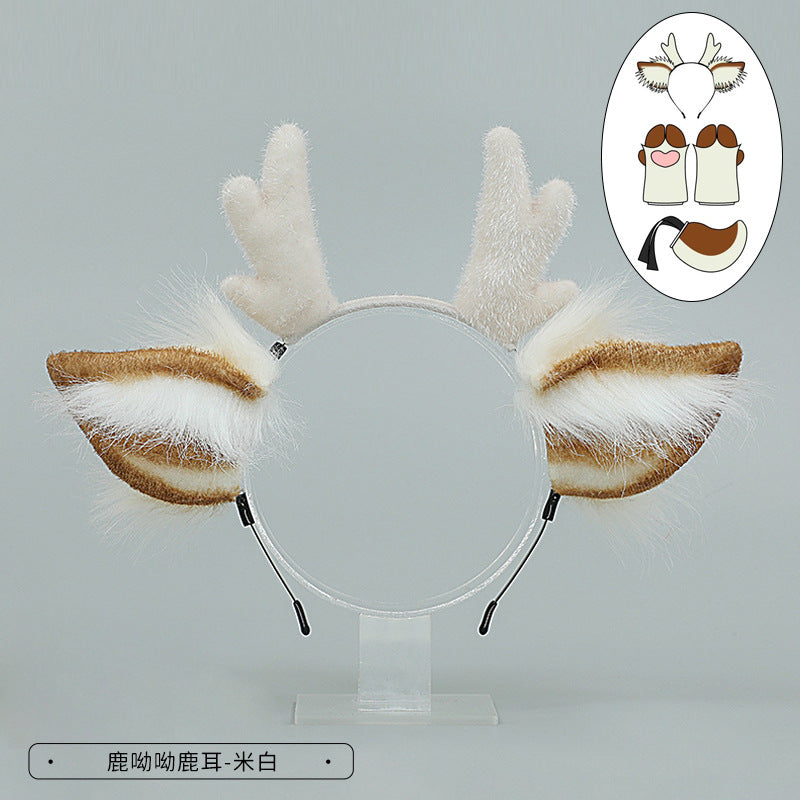 Christmas Antler Headband Cute Plush Deer Ear Headwear cosplay Accessories Handmade Simulated Animal Ear Headband
