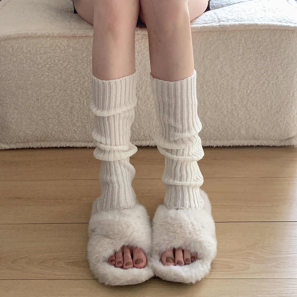 White Knitted Sock Covers Autumn Winter Warm Mid-Calf Socks y2k Harajuku Style Hot Girl Japanese Style jk College Style Slouch Socks for Women.