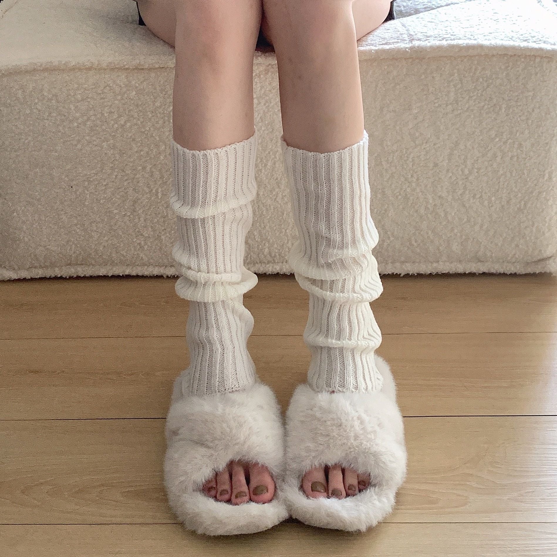 White Knitted Sock Covers Autumn Winter Warm Mid-Calf Socks y2k Harajuku Style Hot Girl Japanese Style jk College Style Slouch Socks for Women.