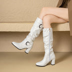33-52Plus Size Autumn Winter Women's Boots with Belt Buckle, Thick High Heel, Knee-High Long Boots H776