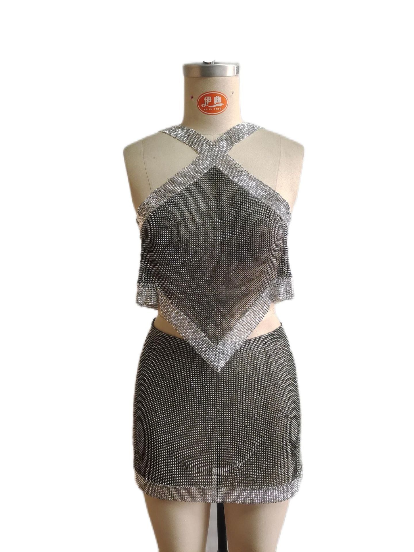 "Short n' Sweet" Tour Rhinestone Two-Piece - Diamond Halter Set