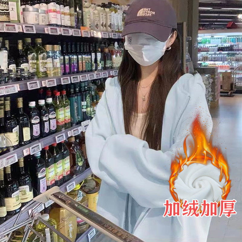 Early Autumn Women's Sweatshirt Jacket2025Spring and Autumn New Style Hooded Loose Casual Cardigan Thin Sports Fleece Top