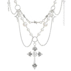 Celebrity Style Jewelry Niche Design Hot Girl Imitation Pearl Tassel Heart Cross Butterfly Versatile Necklace for Women