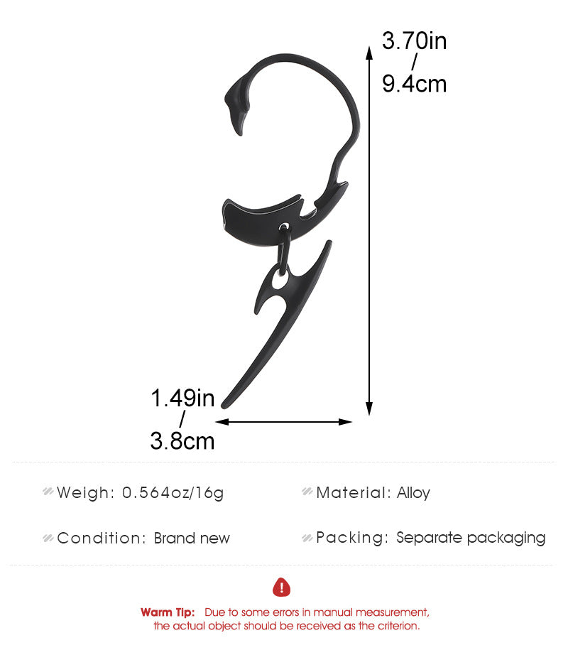 Star Style Thorn Spine Skeleton Mechanical Style Ear Hook Niche Design Irregular Metal Non-Pierced Ear Clip Unisex Earrings Has Been Blessed for Safety