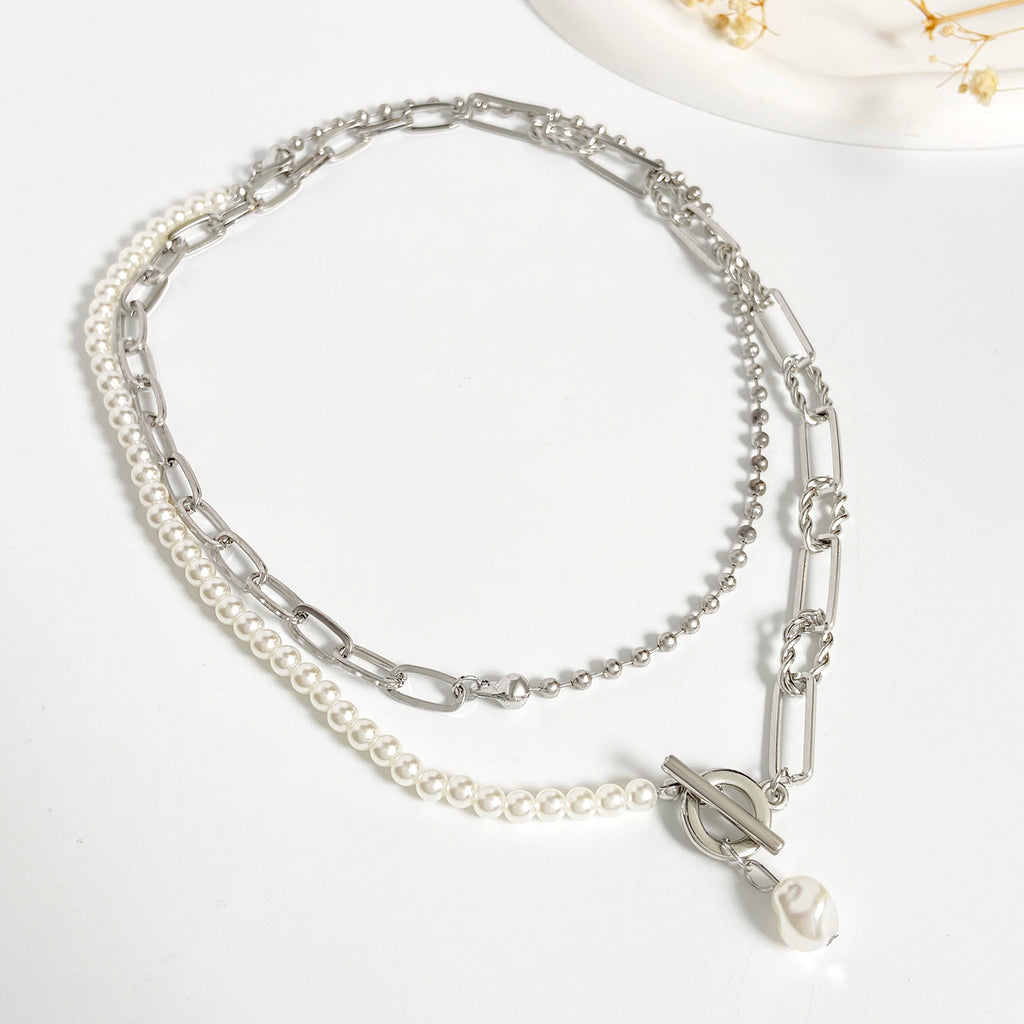 Celebrity Style Jewelry Niche Design Hot Girl Imitation Pearl Tassel Heart Cross Butterfly Versatile Necklace for Women