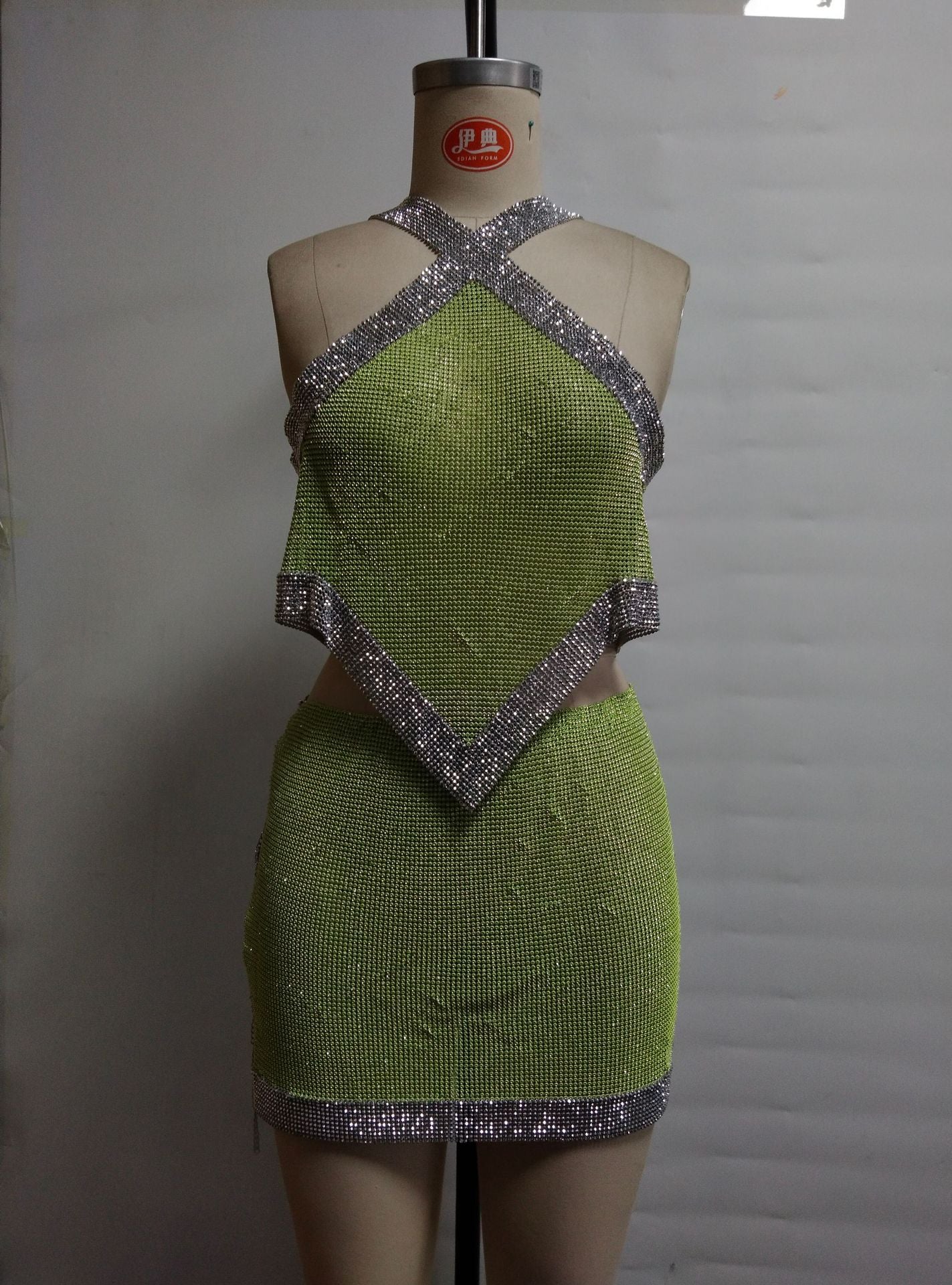 "Short n' Sweet" Tour Rhinestone Two-Piece - Diamond Halter Set