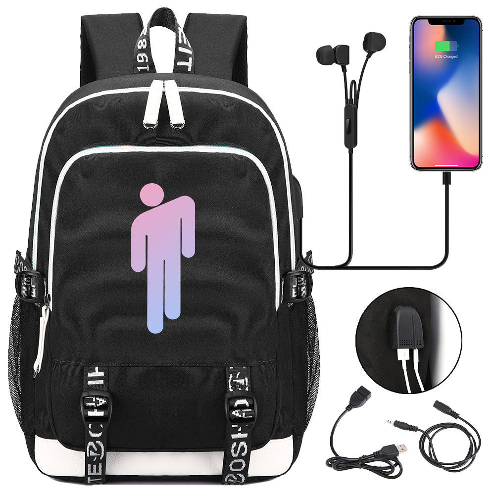 Celebrity Style Trend Billie Teenage Primary and Secondary School Students Schoolbag USB Men's and Women's Casual Backpack