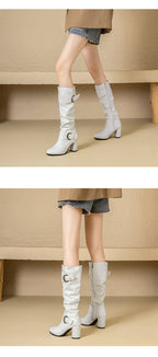 33-52Plus Size Autumn Winter Women's Boots with Belt Buckle, Thick High Heel, Knee-High Long Boots H776