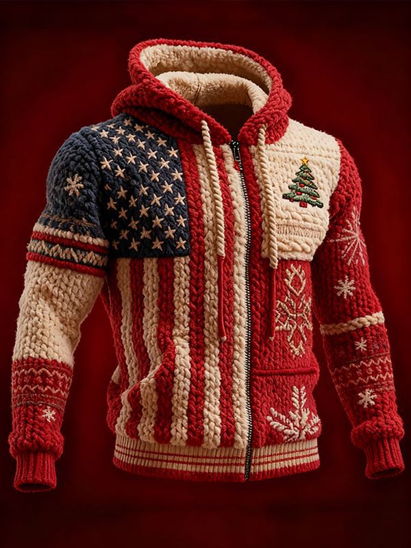 2025Hot Selling  Foreign Trade New Christmas3D Digital Printed Casual Zipper Hooded Jacket