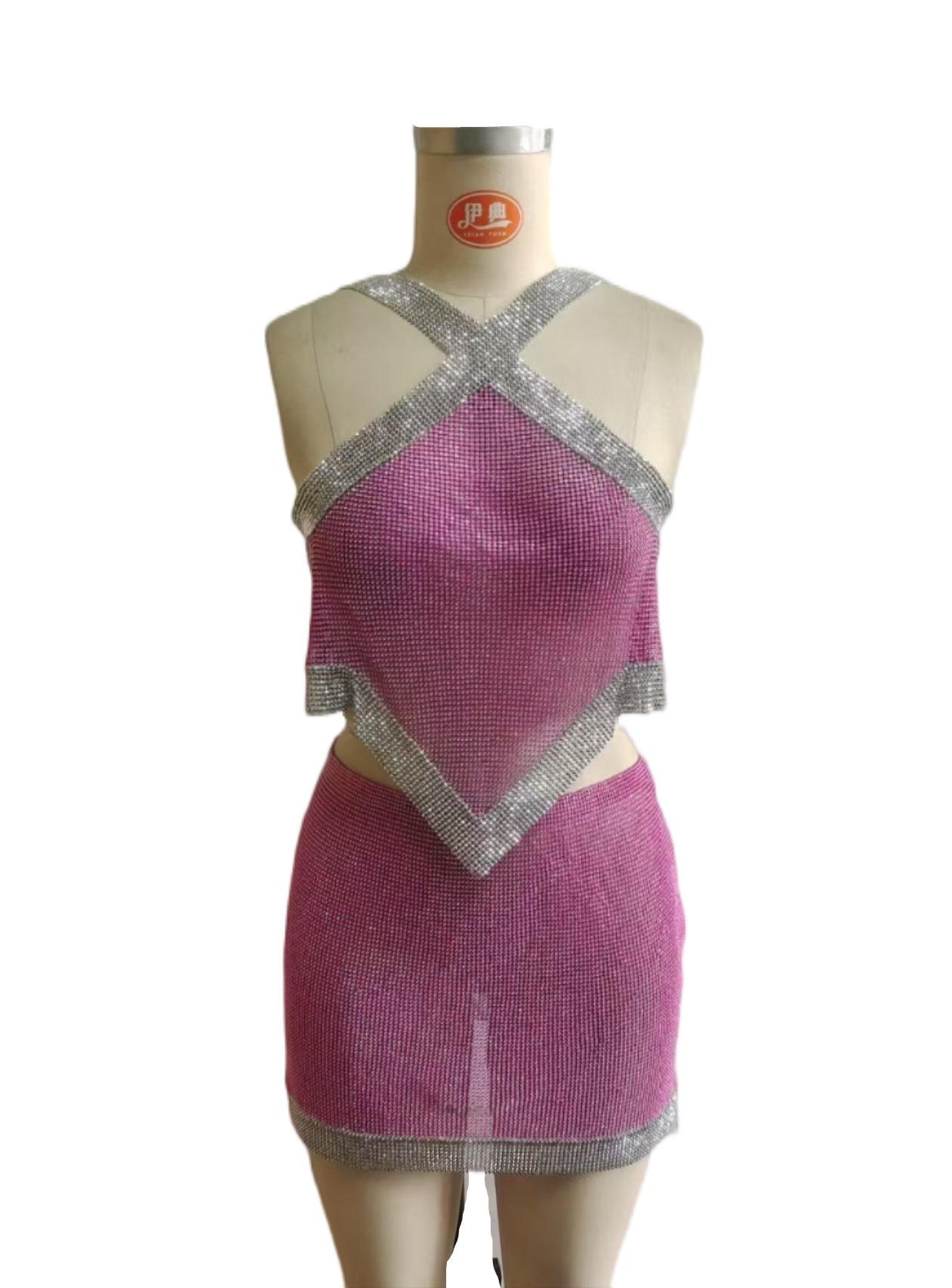 "Short n' Sweet" Tour Rhinestone Two-Piece - Diamond Halter Set