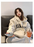 Fleece-Lined Cardigan Hooded Sweatshirt for Women, New Loose Casual Lazy Style for Autumn and Winter, Versatile Outerwear
