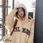 Fleece-Lined Cardigan Hooded Sweatshirt for Women, New Loose Casual Lazy Style for Autumn and Winter, Versatile Outerwear
