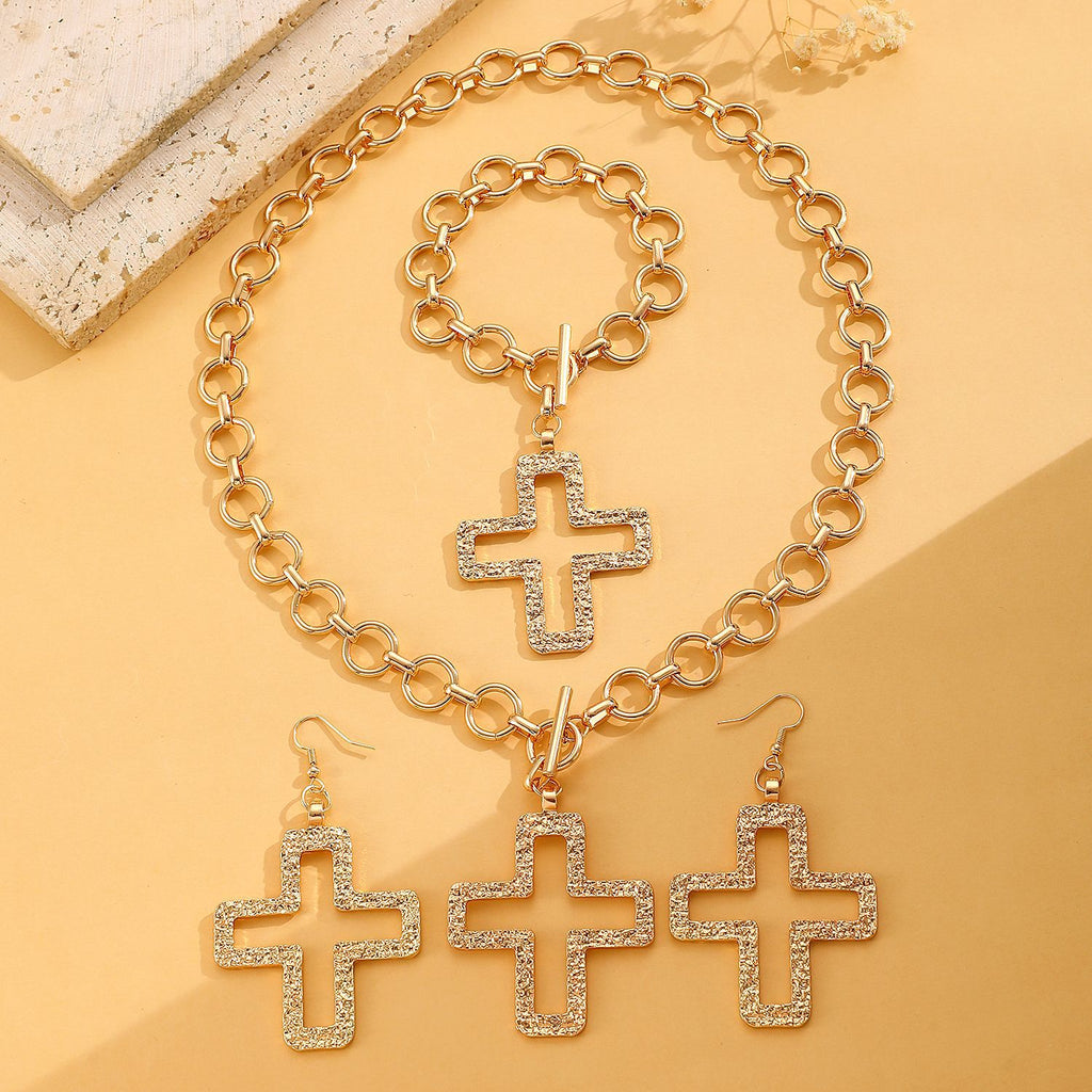 Celebrity Style Decorative Chain Jewelry Personalized Cross Alloy Pendant Necklace  Minimalist Style Clip Simple Internet Celebrity Collarbone Chain for Women