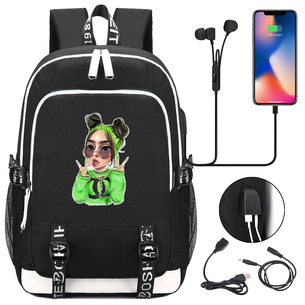 Celebrity Style Trend Billie Teenage Primary and Secondary School Students Schoolbag USB Men's and Women's Casual Backpack