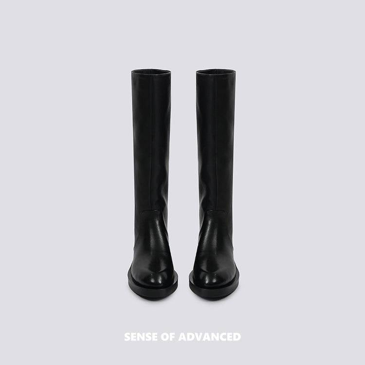 "Traitor" Knee-High Combat Boots - Black Leather Finish