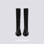 "Traitor" Knee-High Combat Boots - Black Leather Finish