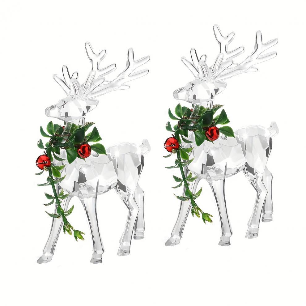 2026Style B1709 Acrylic Christmas Reindeer Ornament with Red Bell