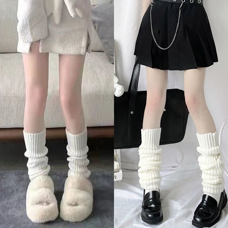 White Knitted Sock Covers Autumn Winter Warm Mid-Calf Socks y2k Harajuku Style Hot Girl Japanese Style jk College Style Slouch Socks for Women.