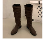 Over-the-Knee Khaki Slouch Boots High Tube Riding Boots Women's Shoes New Autumn Winter Pleated Slimming Long Boots