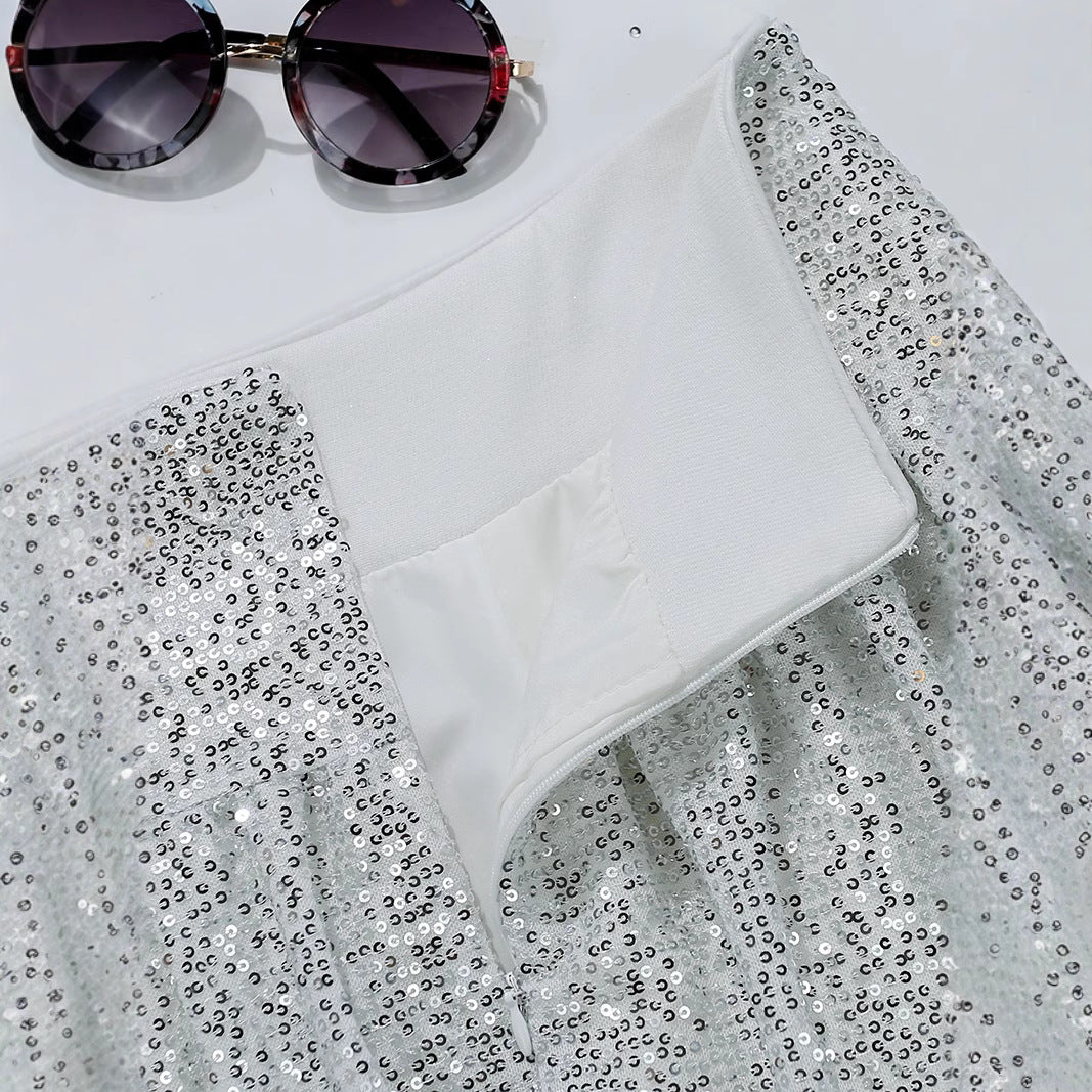 "bad idea right?" Silver Mini Skirt - 90s Disco Sequin