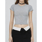 Custom Celebrity Straight Shoulder SKIMS Skin-friendly Kendall Jenner Style Short Sleeve t Women's Summer American Style Pure Desire Slim Fit Versatile Short Top