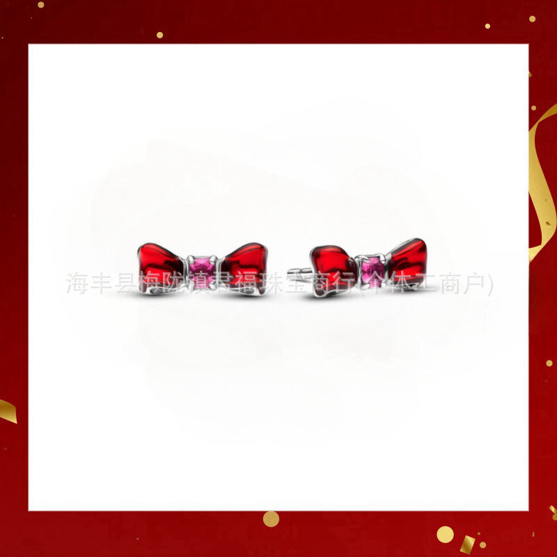 Panjia Silver Plated Hot Selling Product Bow Necklace Ear Stud Ring Bracelet4Set Gift Set Women's All-Matching