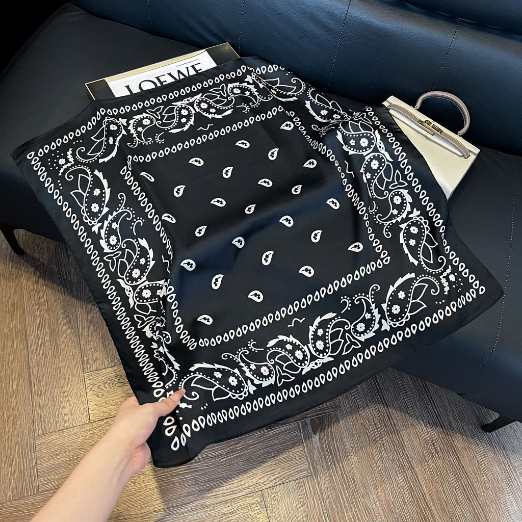 Same Style as Stars2025New Paisley Small Cashew Deformed Insect Satin70Silk Scarf Scarf Headscarf Fashion Design Small Water Drop Square Scarf Decoration Matching Headscarf