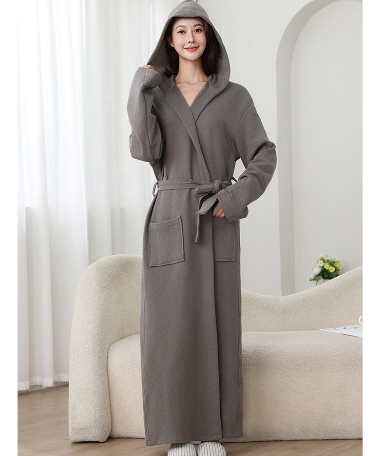 Autumn Winter Long Hooded Bathrobe Hotel Men Women Bathrobe Pajamas Homewear Long Sleeve Cross-Border Amazon One Piece Dropshipping