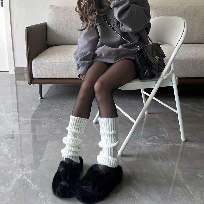 White Knitted Sock Covers Autumn Winter Warm Mid-Calf Socks y2k Harajuku Style Hot Girl Japanese Style jk College Style Slouch Socks for Women.