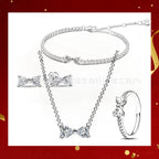 Panjia Silver Plated Hot Selling Product Bow Necklace Ear Stud Ring Bracelet4Set Gift Set Women's All-Matching