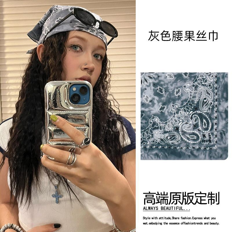 Celebrity Style Denim Print Headscarf Retro Fashion Niche High-end Feel Hairband Sweet Cool Unique Hair Accessory Decorative Headscarf