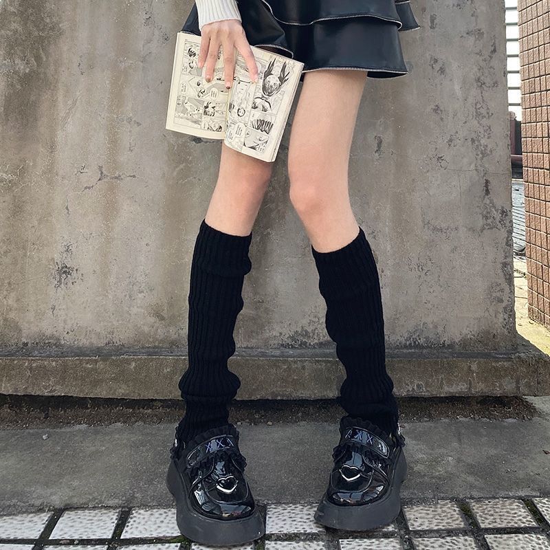 White Knitted Sock Covers Autumn Winter Warm Mid-Calf Socks y2k Harajuku Style Hot Girl Japanese Style jk College Style Slouch Socks for Women.