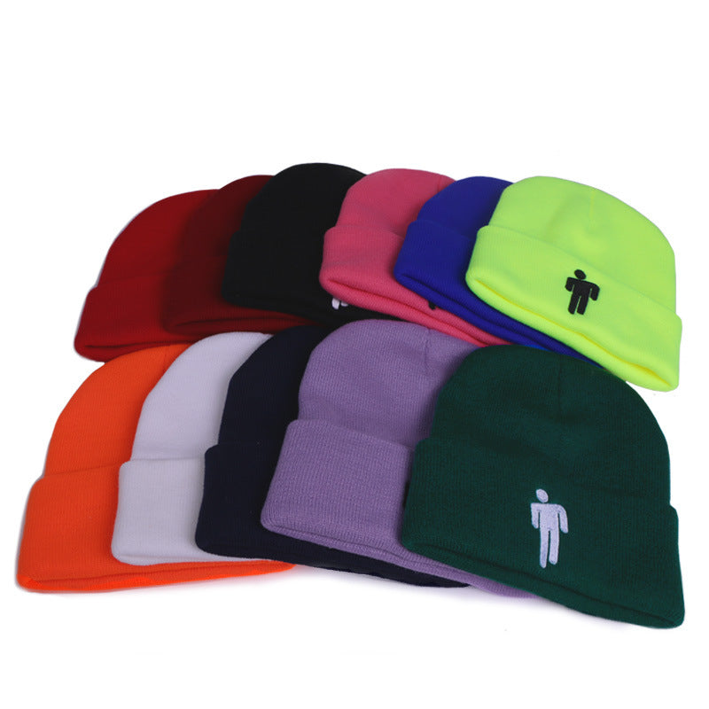 New style knitted hat similar to celebrity style Billie Knitted Hat Embroidery Autumn Winter Export Pullover Brimless Hat