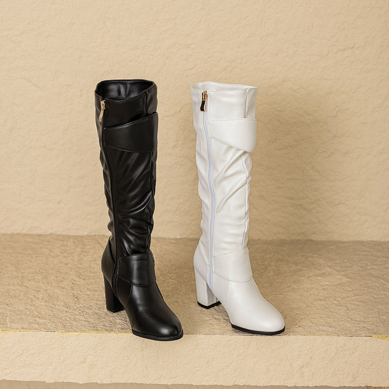 33-52Plus Size Autumn Winter Women's Boots with Belt Buckle, Thick High Heel, Knee-High Long Boots H776
