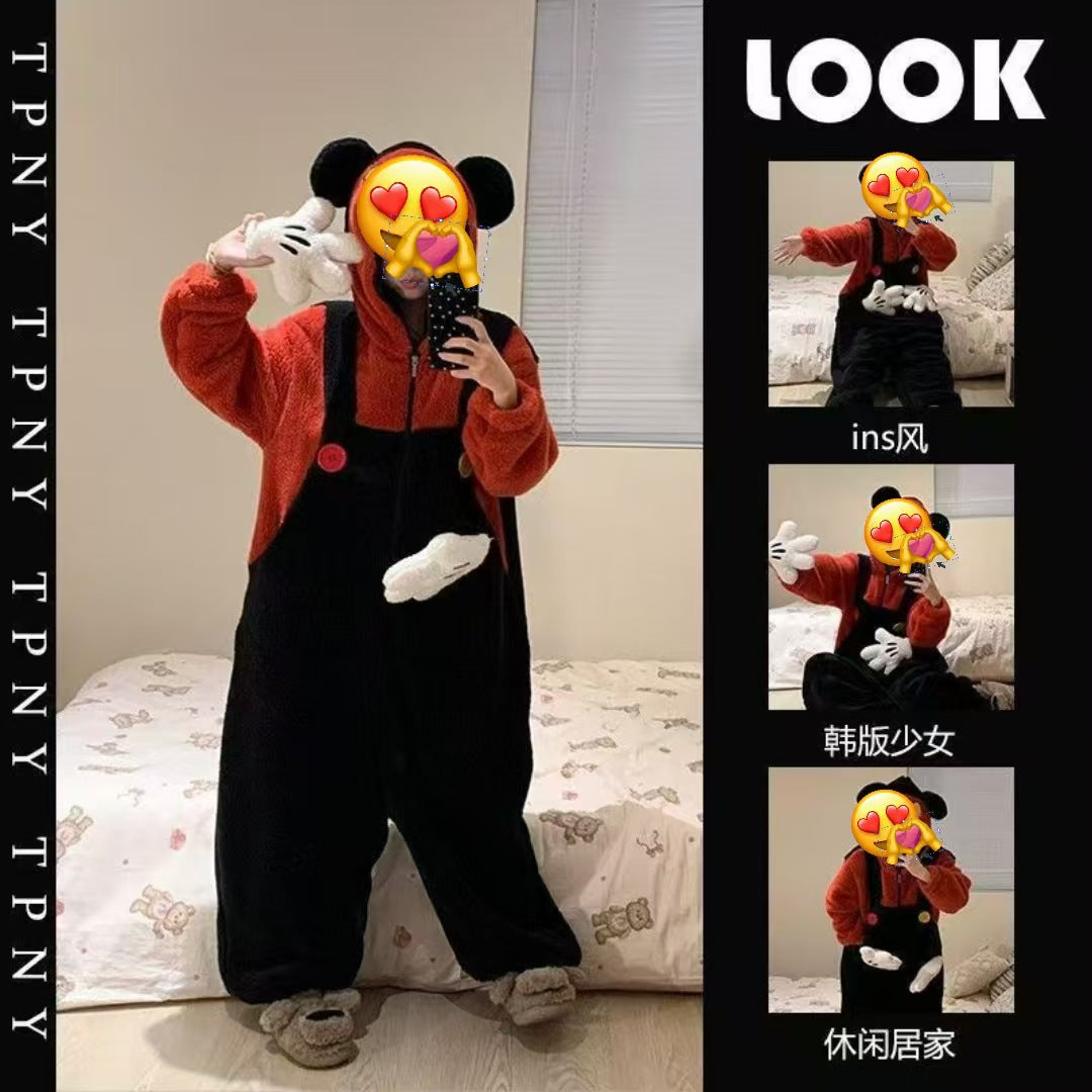 Autumn Winter Little Yellow Chicken One-Piece Pajamas Funny Cute Coral Fleece Couple Robe Unisex Homewear