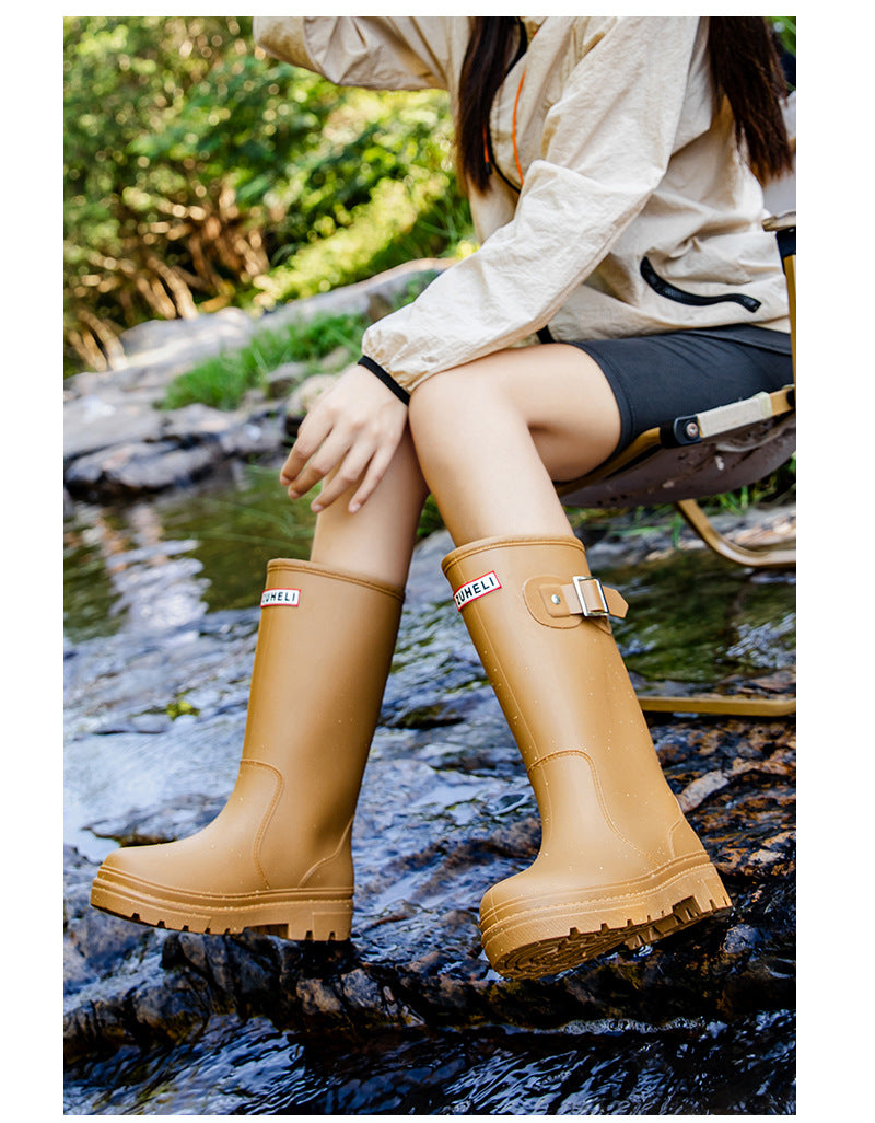 Star Custom Fashion Korean Style Women's High Tube Rain Boots Non-Slip Waterproof Wear-Resistant Long Tube Water Boots Adult Rubber Shoes
