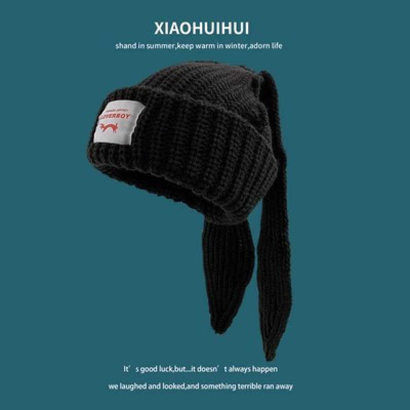 Winter Hat for Women Korean Style Knitted Cat Ear Hip-Hop Beanie Personalized Letter Warm Pullover Hat Internet Celebrity Same Style