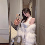 DFAY Halter Neck Knitted Dress Two-tone Lace Hollow Sexy Elegant Slim Fit Inner Dress for Women Autumn Winter