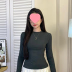 Fleece-Lined Thickened Polar Fleece Autumn Winter Base Shirt Regular Shoulder Round Neck Long Sleeve