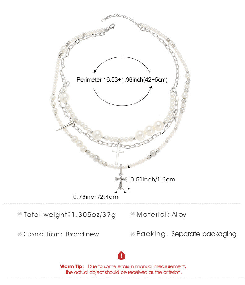 Celebrity Style Jewelry Niche Design Hot Girl Imitation Pearl Tassel Heart Cross Butterfly Versatile Necklace for Women