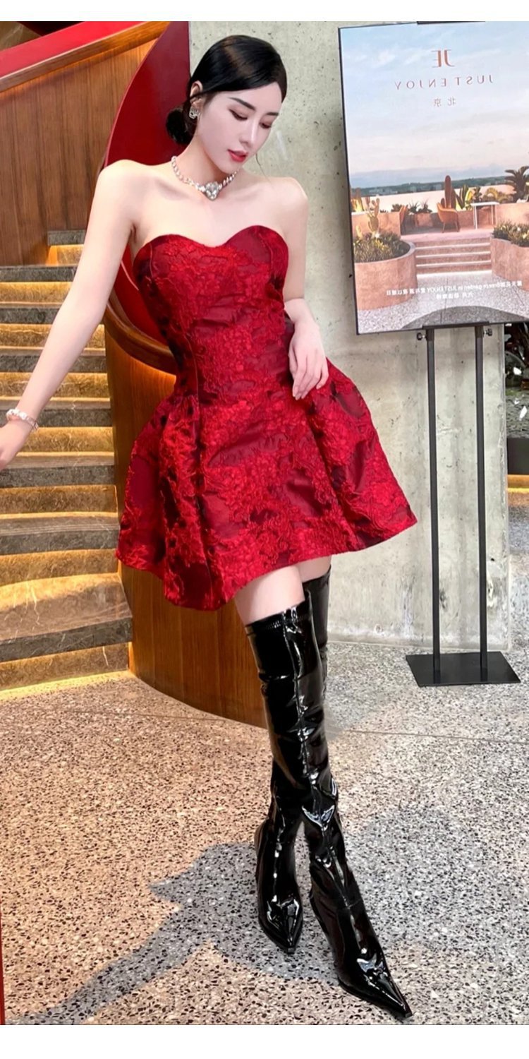 2025New Large Size Pointed Toe Back Zipper Stiletto Heel Women's Boots Over-the-Knee Bright Leather Long Boots