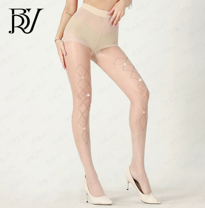 "Teenage Dream" Star Rhinestone Tights - Sheer Sparkle Mesh