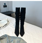 9800-1Internet Celebrity Pointed Toe High Heel Boots Over-the-Knee Long Boots for Women Autumn Winter New Suede Thin Heel Long Boots Women's Boots