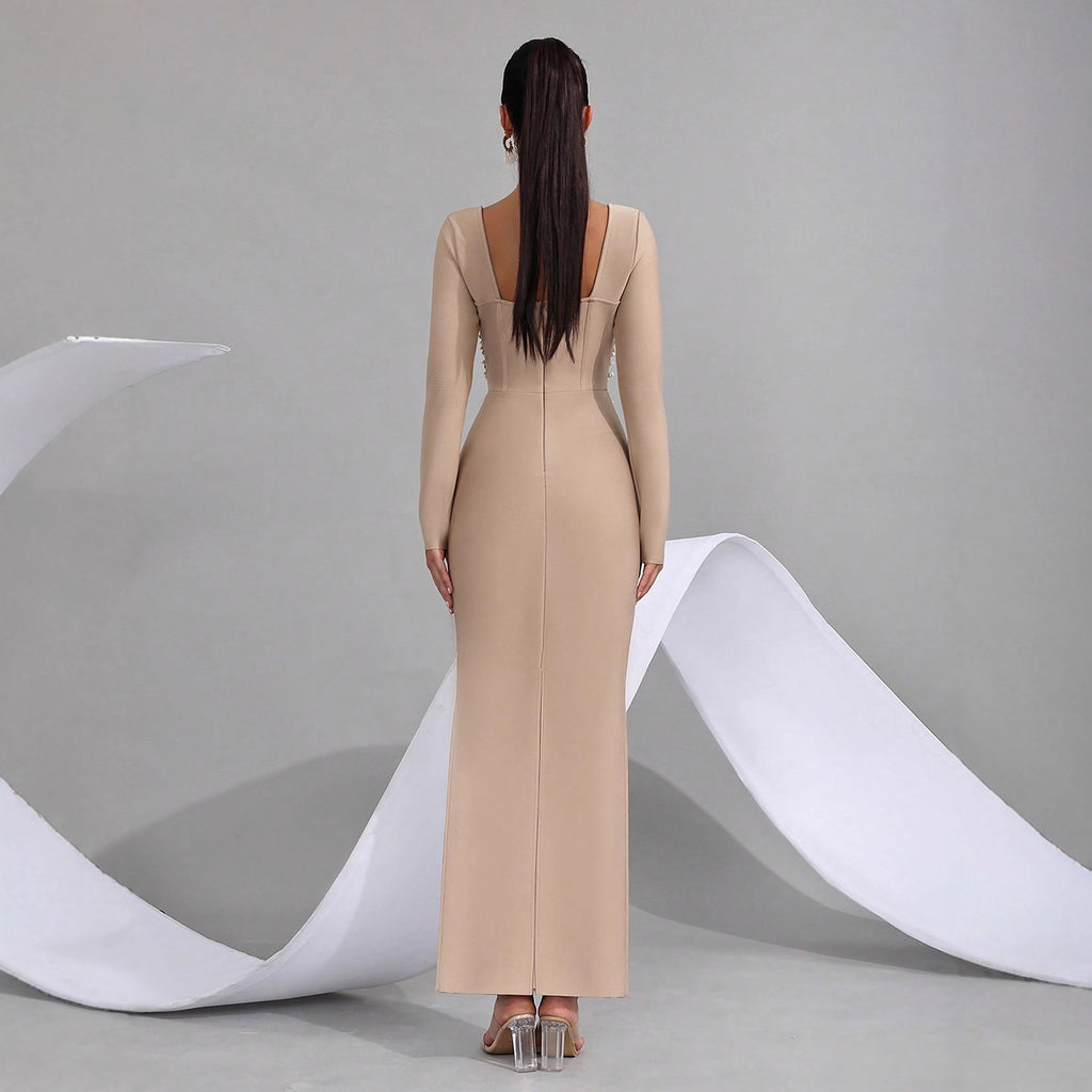 Star Custom Autumn New Beaded Diamond Tight Luxury Long Dress Bandage Dress Women Long Sleeve Elegant Evening Party Gown